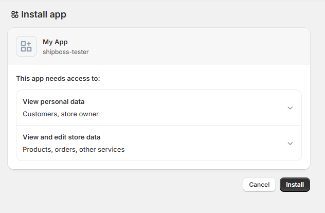 Install app confirmation dialog